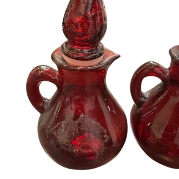 Vintage Red Glass Cruet Set With Stoppers - Picture 2 of 5